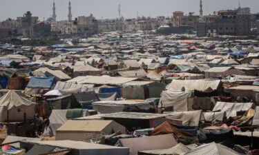 Seen here are tents erected at a temporary camp for displaced Palestinians in Rafah