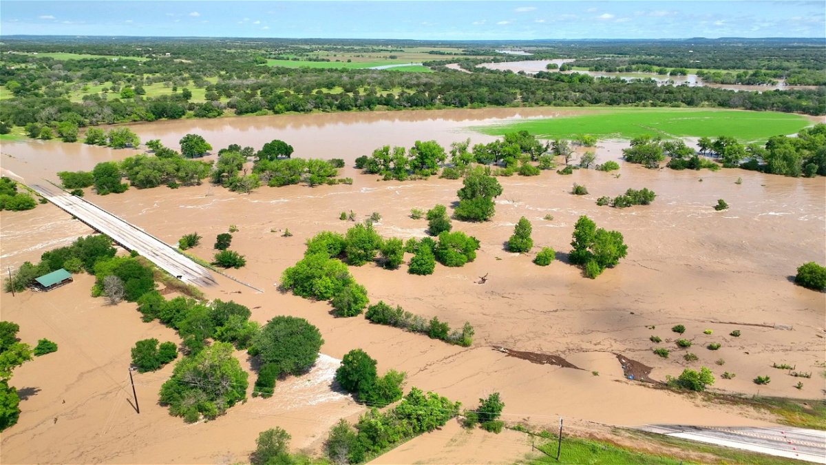 An aerial view of a flooded area