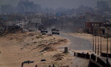 Israeli army tanks are seen in the central Gaza Strip on May 18.