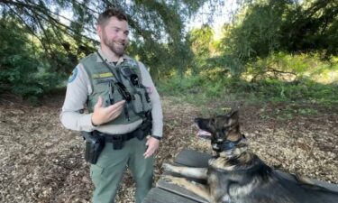 State Park ranger Brett Weber and his K-9 Rino were the first team to reach a missing hiker who had been lost in the Santa Cruz mountains for 10 days.