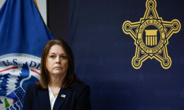 United States Secret Service Director Kimberly Cheatle looks on during a press conference at the Secret Service's Chicago Field Office on June 4 2024 in Chicago