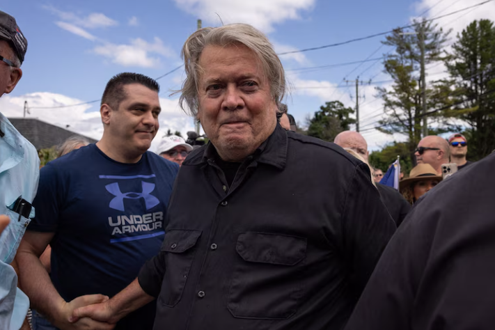 Former White House Chief Strategist Steve Bannon leaves a press conference outside the federal correctional institution, July 1, 2024, in Danbury, Conn.