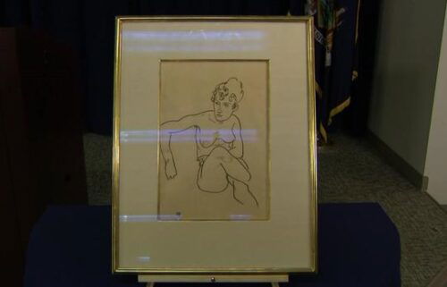Austrian artist Egon Schiele's 1918 drawing entitled "Seated Nude Woman