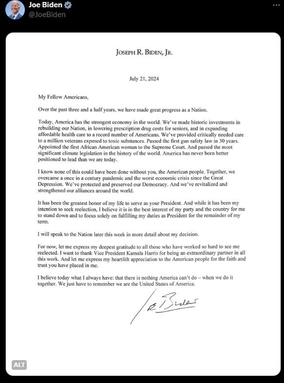 READ Joe Biden’s statement dropping out of 2024 presidential race KVIA