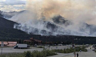 This photo provided by the National Park Service shows a wildfire burning about a mile north of Denali National Park and Preserve