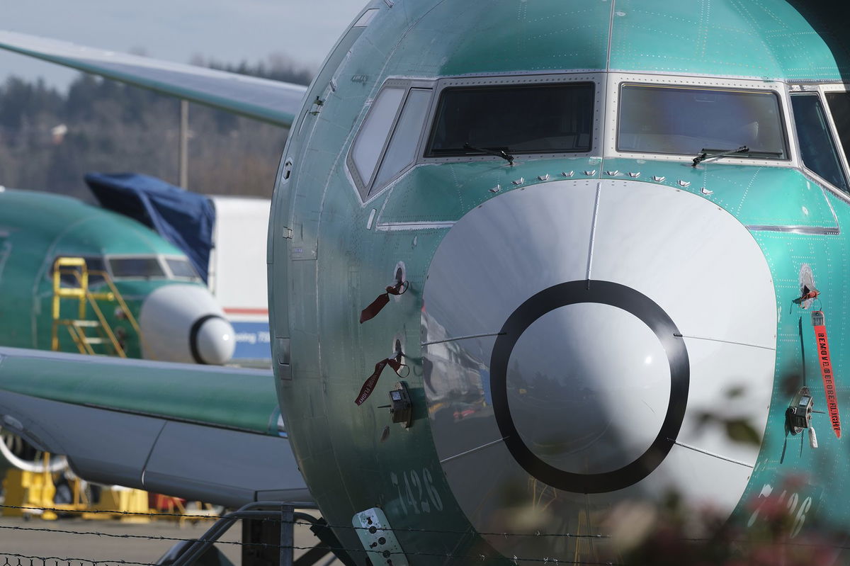 <i>Stephen Brashear/Getty Images via CNN Newsource</i><br/>A Boeing 737 MAX 8 is pictured outside the factory on March 11