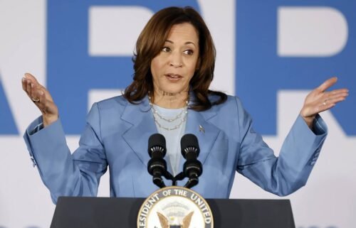 Vice President Kamala Harris speaks at a campaign rally on June 28