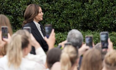 Vice President Kamala Harris arrives to speak from the South Lawn of the White House in Washington