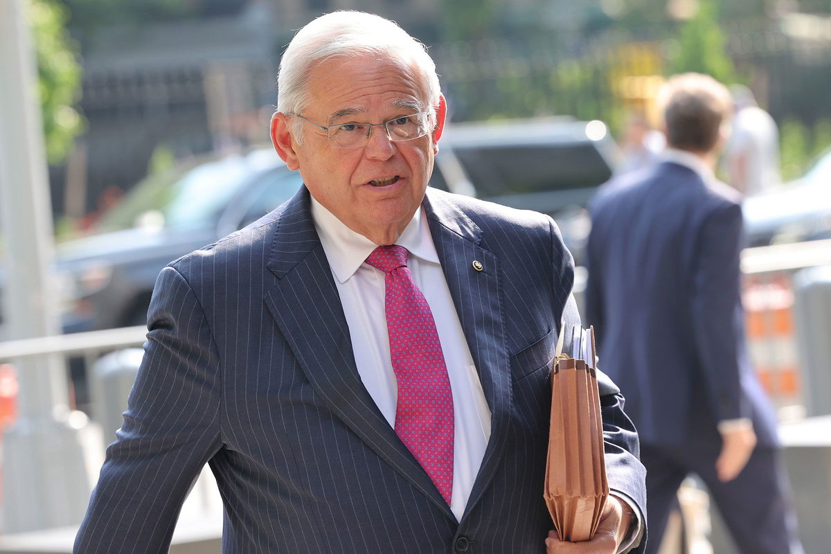 <i>Michael M. Santiago/Getty Images via CNN Newsource</i><br/>New Jersey Sen. Bob Menendez arrives at Manhattan federal court in New York City on July 10