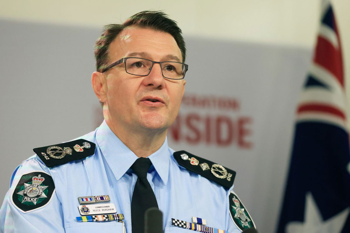 <i>Mark Evans/Getty Images via CNN Newsource</i><br/>AFP Commissioner Reece Kershaw speaks to the media in June 2021 in Sydney