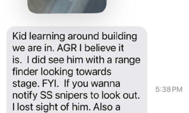 The Beaver sniper notes Crooks was using “a range finder looking towards the stage” and recommends that they notify Secret Service snipers to “look out."