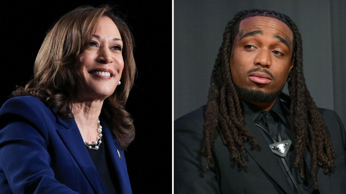 <i>Prince Williams/WireImage/Getty Images; Kevin Mohatt/Reuters via CNN Newsource</i><br/>U.S. Vice President Kamala Harris and Quavo.