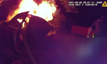 Newly-released body camera video shows the efforts made by police officers to save a driver from being burned alive following a late night crash.