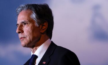 US Secretary of State Antony Blinken speaks to the press at the port of Ashdod in southern Israel on May 1.