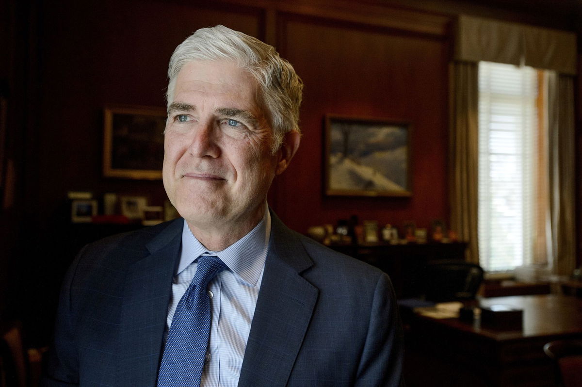 <i>Rod Lamkey/AP via CNN Newsource</i><br/>Supreme Court Justice Neil Gorsuch poses for a portrait in his office at the Supreme Court on July 29