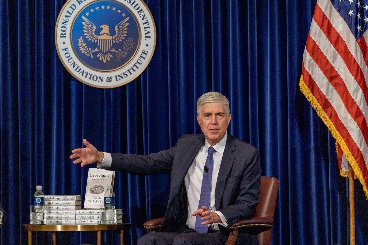 <i>Damian Dovarganes/AP via CNN Newsource</i><br/>US Supreme Court Associate Justice Neil Gorsuch speaks at the Ronald Reagan Presidential Library Foundation in Simi Valley