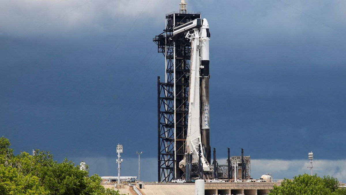 <i>Joe Skipper/Reuters via CNN Newsource</i><br/>A SpaceX Falcon 9 rocket intended for the Polaris Dawn mission sits on a launchpad at Kennedy Space Center in Cape Canaveral