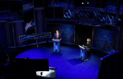 Former President Donald Trump and Vice President Kamala Harris debate for the first time during the presidential election campaign at The National Constitution Center on September 10 in Philadelphia.