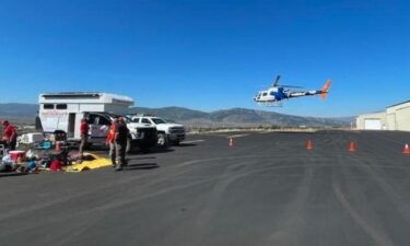 A Med Evac helicopter takes off from the Granby Airport on Sept. 6 during recovery operations of a climber's body on Arikaree Peak.