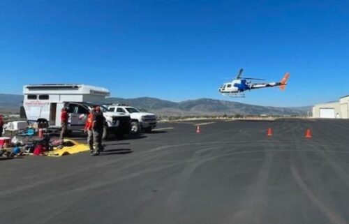 A Med Evac helicopter takes off from the Granby Airport on Sept. 6 during recovery operations of a climber's body on Arikaree Peak.