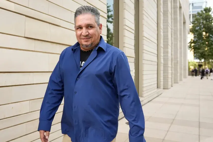 Defendant Eliazar Cisneros leaves the courtroom after Trump Train trial at the United States Courthouse in downtown Austin on Monday, Sept. 23, 2024. The seven-member jury ordered Cisneros, a chef and Navy veteran, to pay the bus's driver, Tim Holloway, $10,000 in compensatory damages. It also levied $30,000 in punitive damages against Cisneros, to be shared among the plaintiffs.