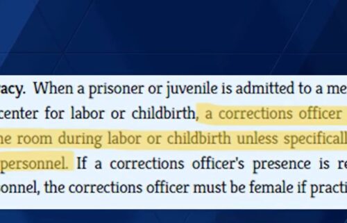 Maine law says a corrections officer may not be in the room for a prisoner's childbirth unless requested by medical personnel. Court documents say their presence was not requested by the hospital.