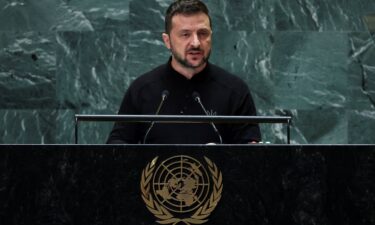 Ukrainian President Volodymyr Zelensky addresses the United Nations General Assembly in New York on September 25.