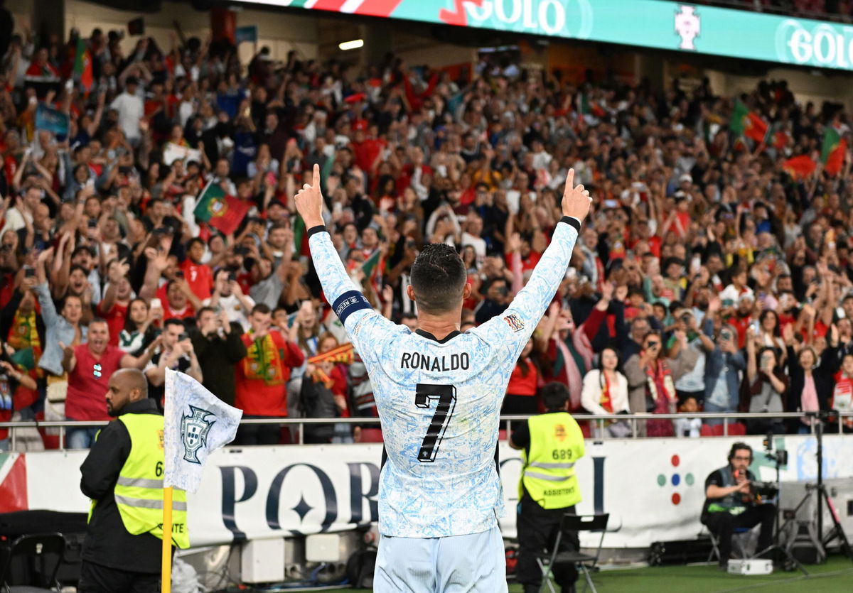 <i>Carlos Rodrigues/UEFA/Getty Images via CNN Newsource</i><br/>Cristiano Ronaldo is overcome with emotion after scoring his 900th career goal.