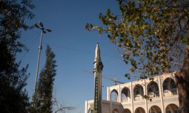 This January 2022 photo shows an Iranian short-range surface-to-surface ballistic missile in Tehran.