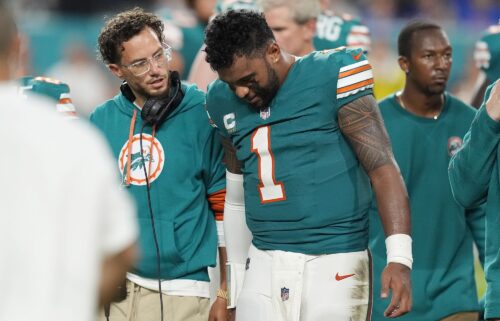 Tua Tagovailoa leaves the Dolphins' game against the Buffalo Bills after suffering a concussion.