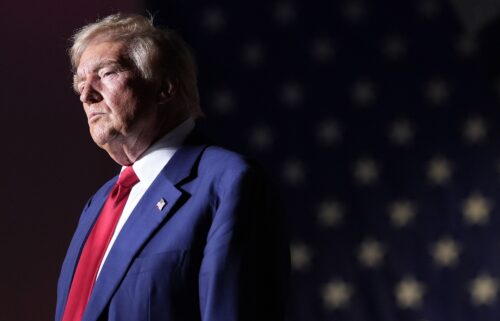 Republican presidential nominee former President Donald Trump speaks during a campaign event at the World Market Center