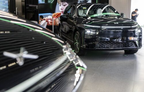 A Xpeng Inc. G9 electric vehicle at a showroom at the company's headquarters in Guangzhou