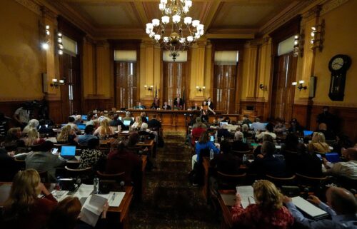 Georgia's State Election Board members discuss proposals to a full room for election rule changes at the Georgia State Capitol in Atlanta on September 20.