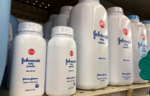 Containers of Johnson's baby powder made by Johnson and Johnson are displayed on a shelf in July 2018 in San Francisco