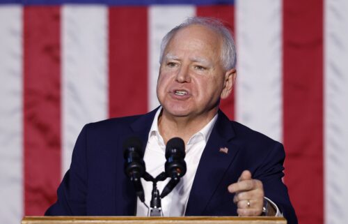 Democratic vice presidential candidate Minnesota Gov. Tim Walz speaks at a campaign event