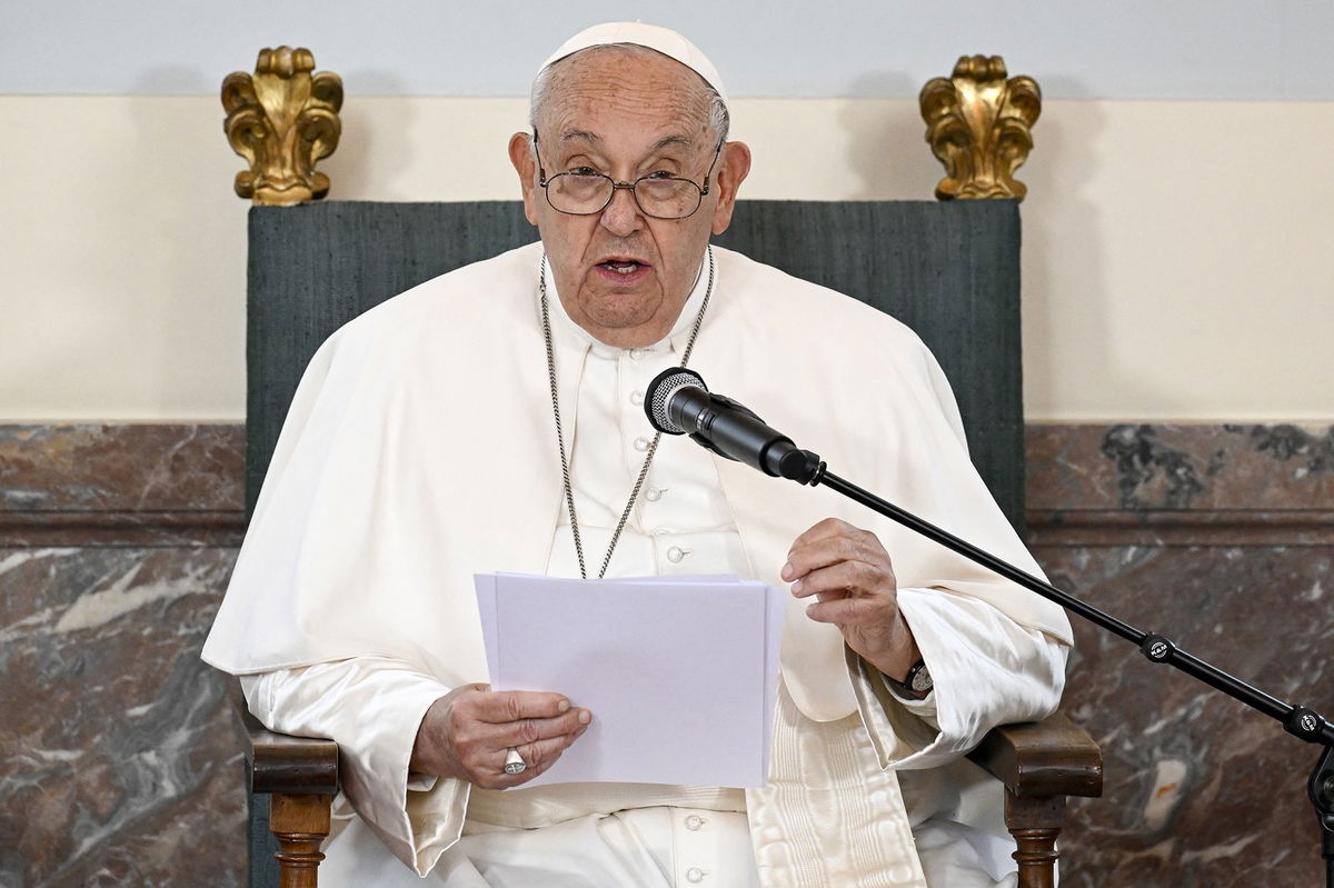 <i>Dirk Waem/BELGA MAG/AFP/Getty Images via CNN Newsource</i><br/>Pope Francis pictured during a papal visit to the Royal Castle in Laeken