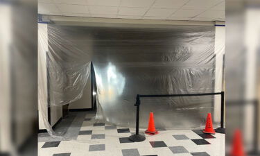 The hallway is cordoned off on Saturday.