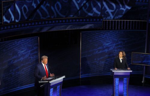 Former President Donald Trump and Vice President Kamala Harris attend a presidential debate hosted by ABC in Philadelphia on September 10.