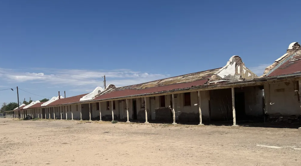 Old buildings surrounding a large courtyard in Socorro are among the structures designated part of a National Historic Landmark that recognizes the contributions of bracero workers from Mexico.