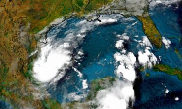 Satellite photo shows storm brewing in the Gulf of Mexico.