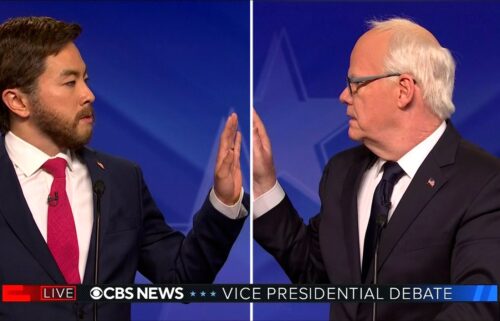 (From left) Bowen Yang as JD Vance and Tim Gaffigan as Tim Walz on 'Saturday Night Live.'