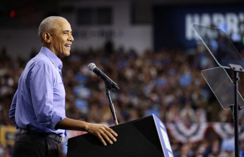 Former President Barack Obama speaks during a campaign event for Democratic presidential nominee and Vice President Kamala Harris in Pittsburgh.