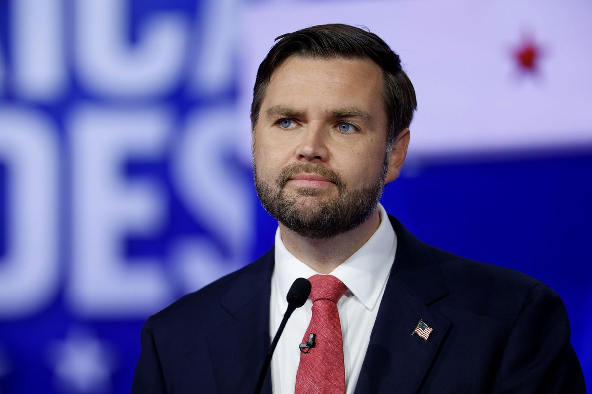 <i>Chip Somodevilla/Getty Images via CNN Newsource</i><br/>Republican vice presidential candidate Sen. JD Vance participates in a debate at the CBS Broadcast Center on October 1