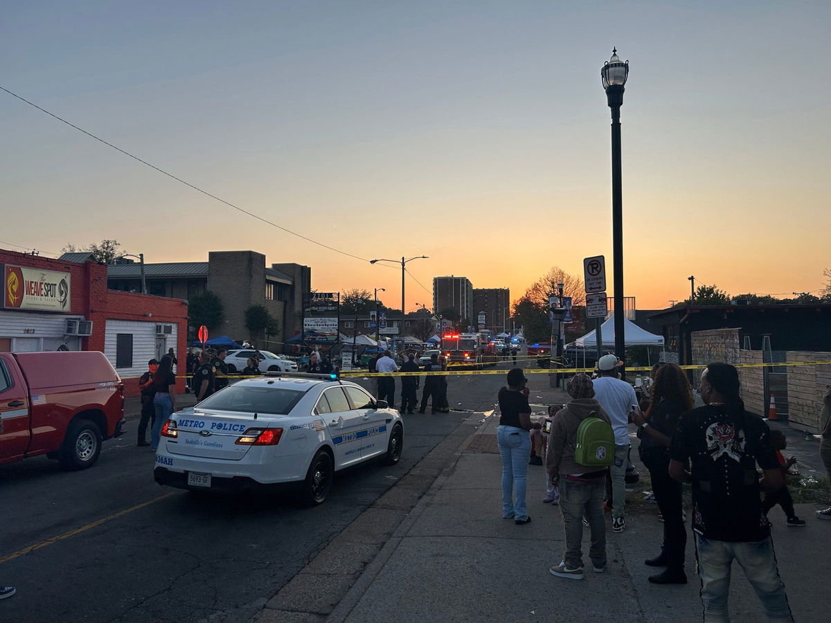 Police respond to the scene of a shooting at Jefferson Street and 26th Avenue in Nashville on October 12.