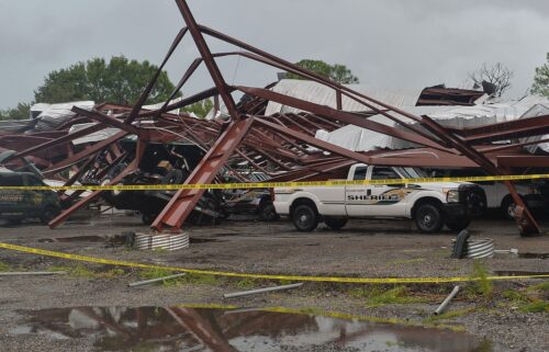 The St. Lucie County Sheriff's Office was damaged in Fort Pierce as Hurricane Milton crossed into Florida. Parts of the building collapsed on a department patrol pickup truck.