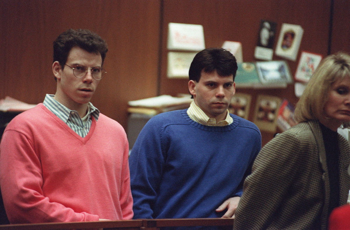 Erik Menendez, left, and his brother, Lyle, listen during a pre-trial hearing in December 1992.