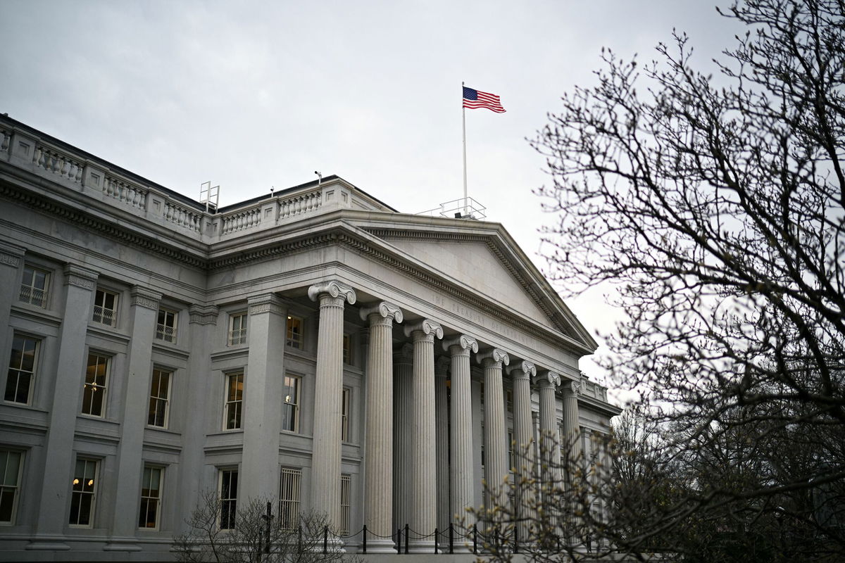 Pictured is the US Department of Treasury in Washington, DC, on February 22.