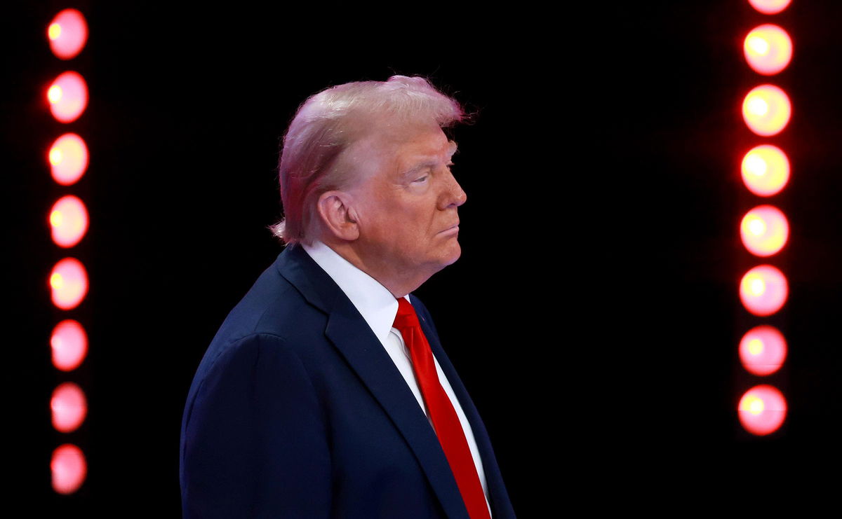 <i>Joe Raedle/Getty Images via CNN Newsource</i><br/>Former President Donald Trump looks on during a Univision Noticias town hall event on October 16 in Doral