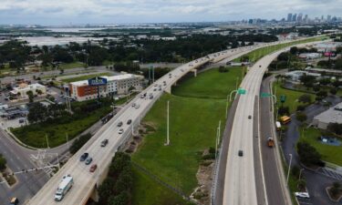 Traffic flows east Tuesday along Interstate 4 as residents continue to follow evacuation orders ahead of Hurricane Milton.